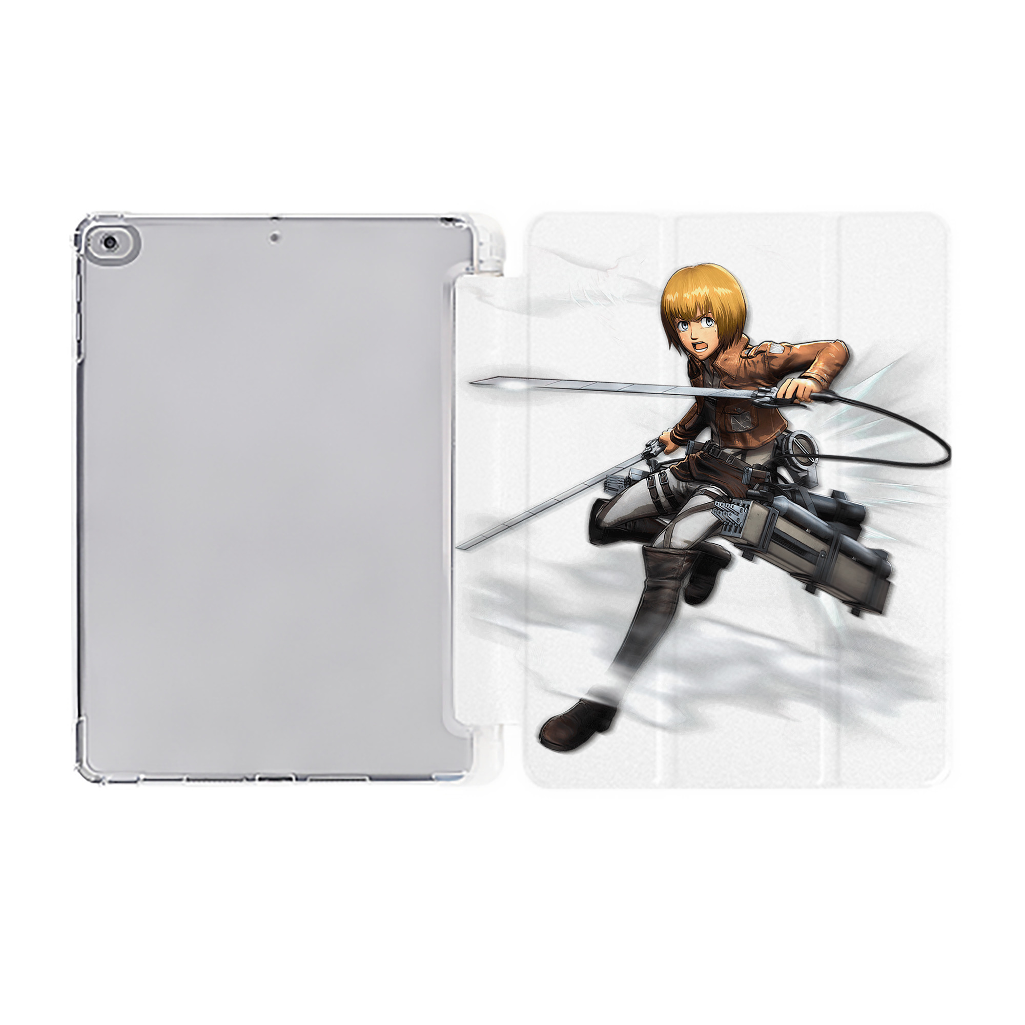 （画像用） 進撃の巨人 アルミン·アルレルト Attack on Titan Armin Arlert IPad ケース ペン収納付き 三つ折りスタンド PUレザー×シリコン 対応機種9.5/10.5/10.9インチ